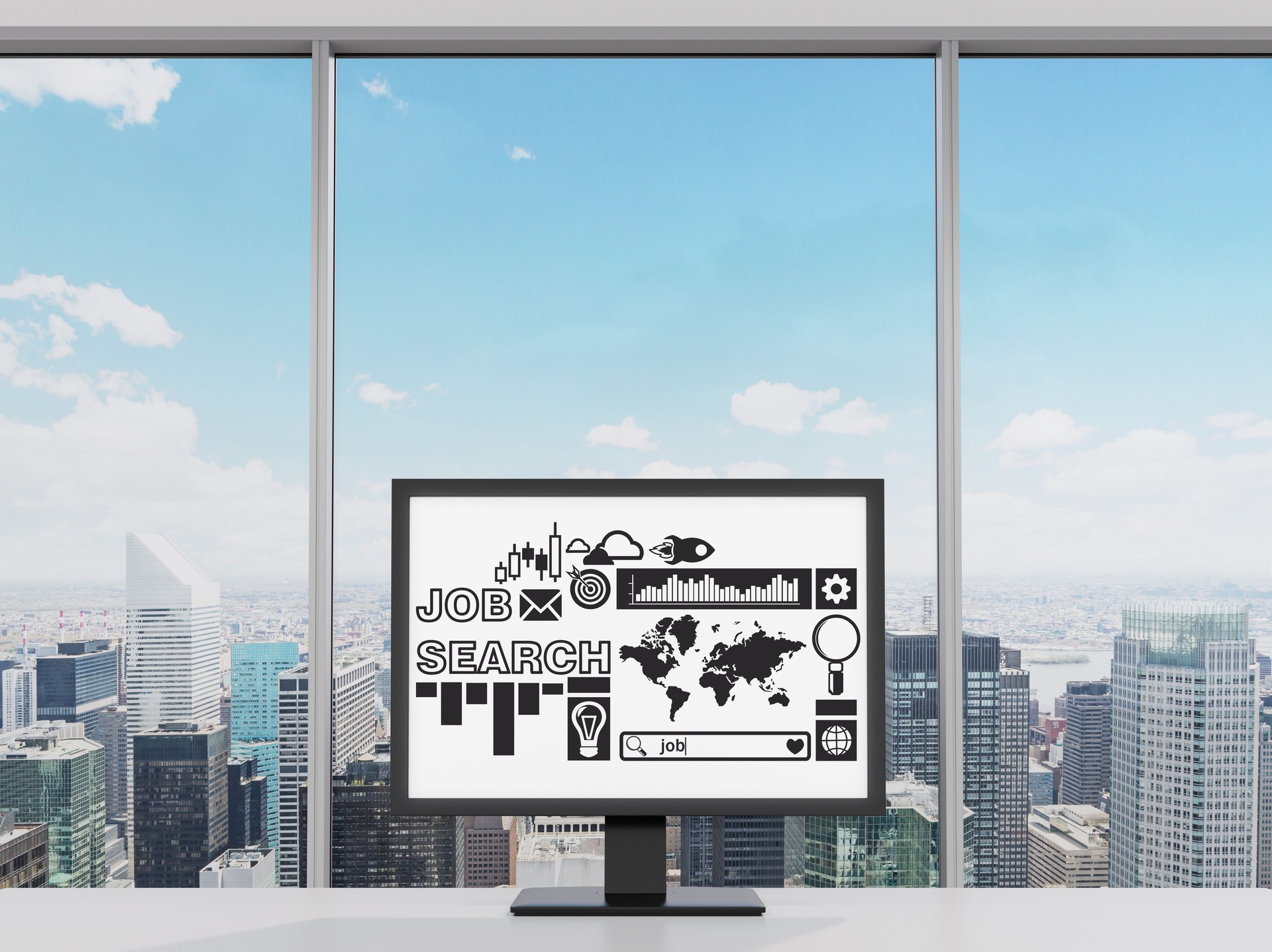 workplace in the modern panoramic office